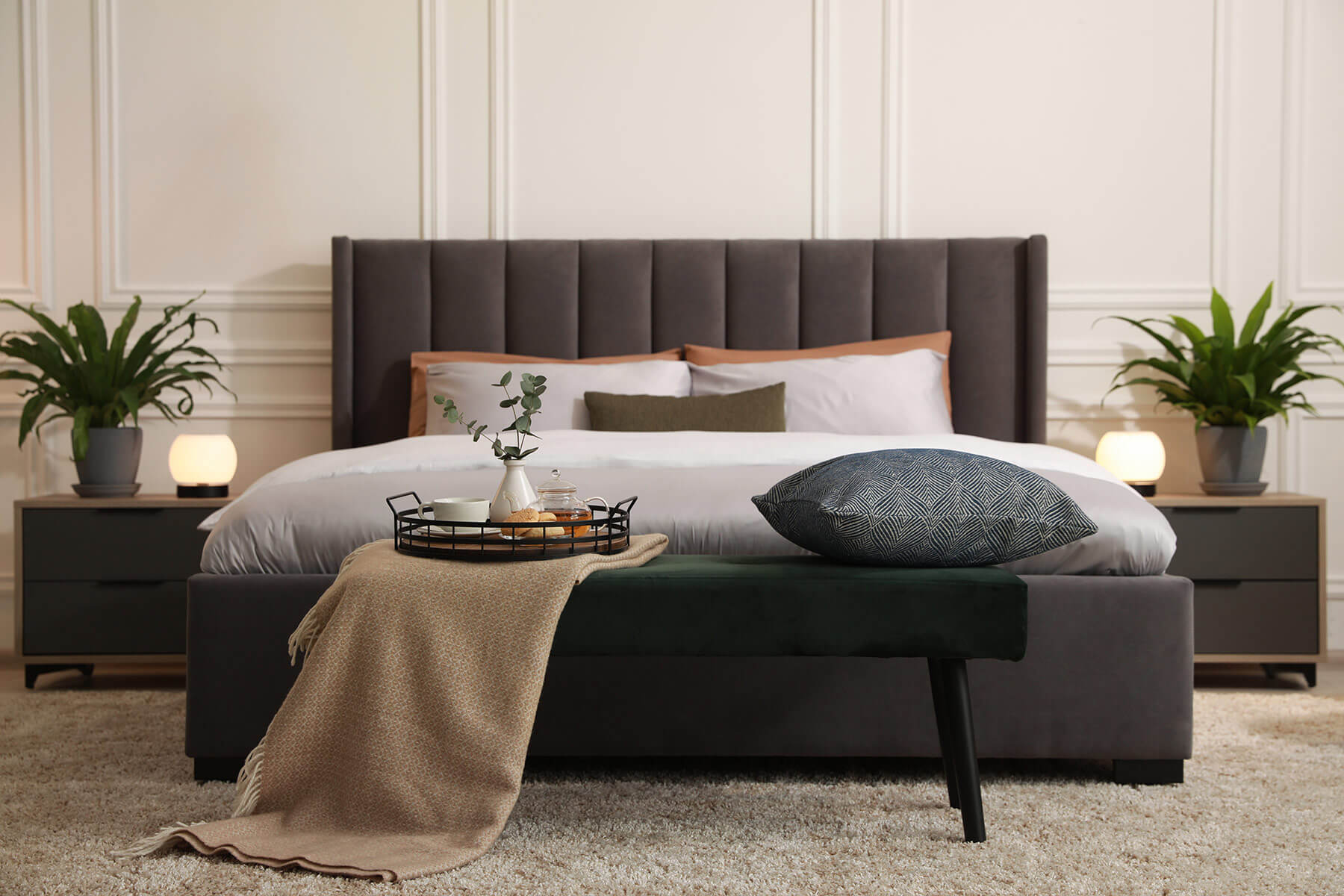 Modern bedroom with luxury carpet