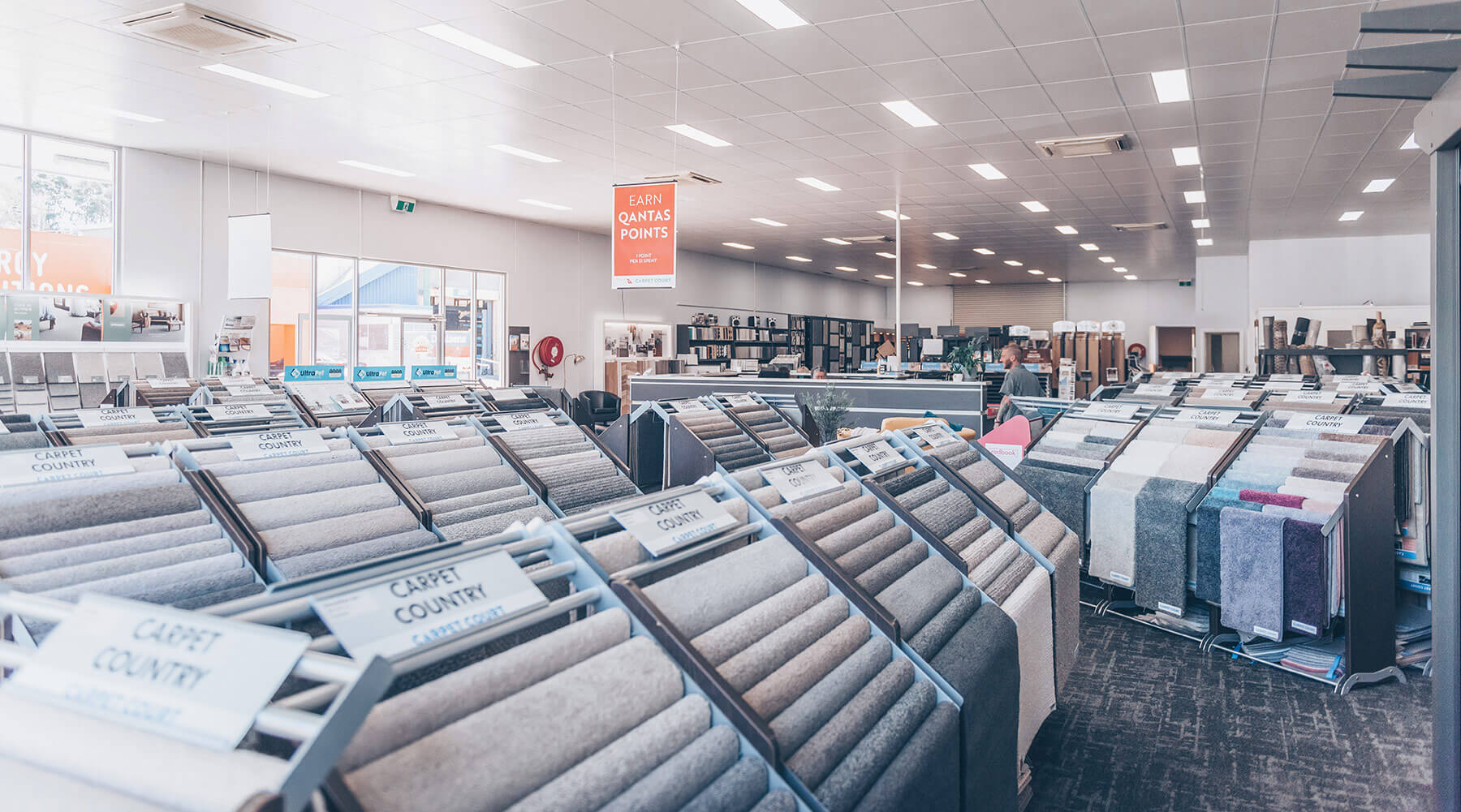 Large carpet showroom with products on display