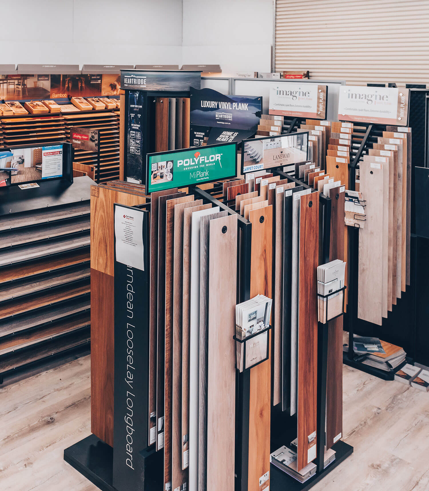 Timber flooring showroom with products on display